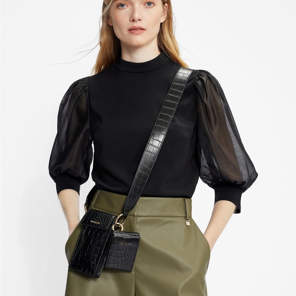NWT Ted Baker Black Sheer Sleeve Top